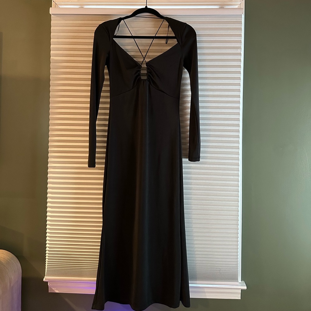 Jason Wu Black Long Sleeve Midi Dress with Strappy Detail